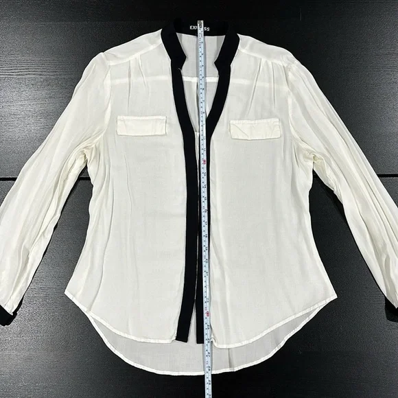Express White Long Sleeve Button Up Shirt with Bold Black Trim - M - Picture 8 of 9